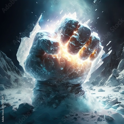 illustration glowing fist breaks through made with generative ai