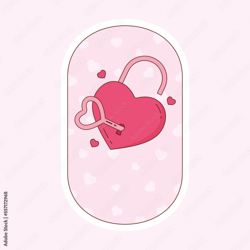 Open Heart Lock With Key Over Pink Hearts Oval Background. Open Heart Lock With Key Over Pink Hearts Oval Background.