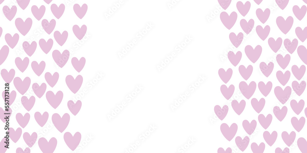 Vector side border, backdrop, frame of pink small hearts. Simple cute background, decoration for Valentine's day, love romantic design