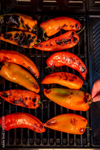 Red sweet kapia paprika on the grill