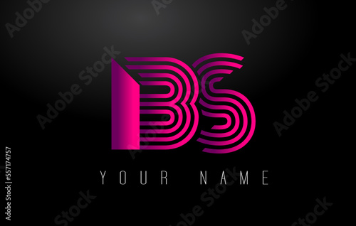 BS Magenta Lines Letter Logo. Creative Line Letters Vector Template.