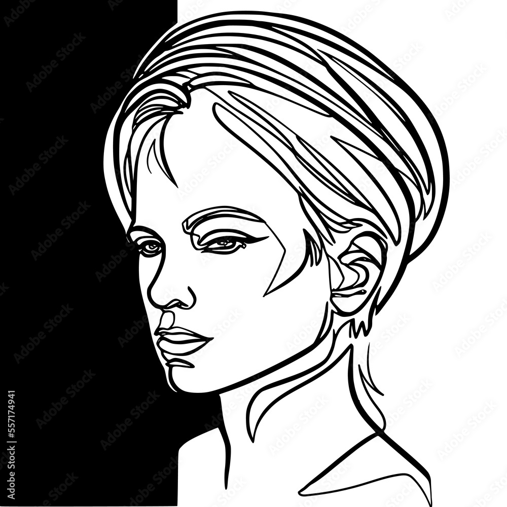 A womans head drawing, continuous line vector A womans head drawing, continuous line vector