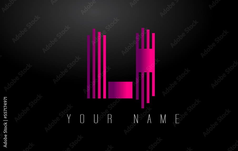 LI Magenta Lines Letter Logo. Creative Line Letters Vector Template.