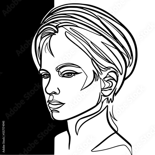 A womans head drawing, continuous line vector