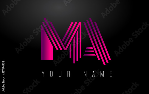 MA Magenta Lines Letter Logo. Creative Line Letters Vector Template.