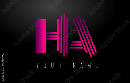 HA Magenta Lines Letter Logo. Creative Line Letters Vector Template.