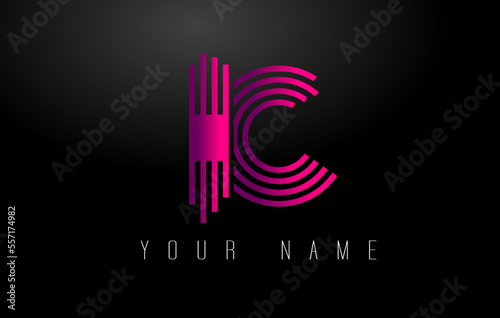 IC Magenta Lines Letter Logo. Creative Line Letters Vector Template.