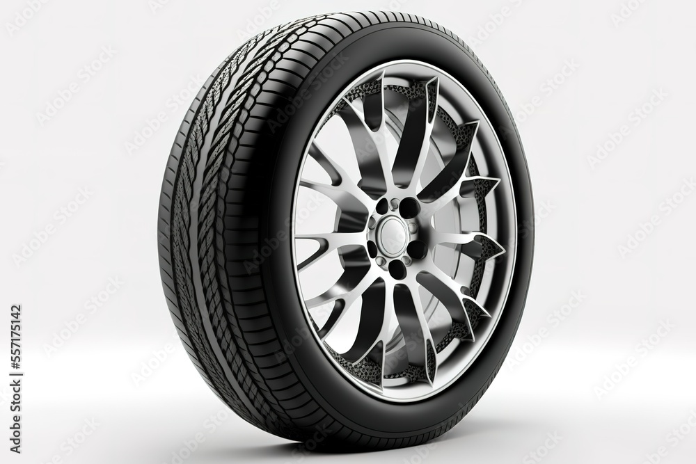Car Tire With Shiny Rim Isolated On Center WHit Background Generative AI