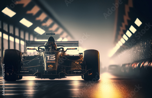 Racing car at high speed. Racer on a racing car passes the track. Motor sports competitive team racing. Motion blur background. digital art © Viks_jin