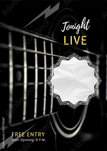 Rock music bar live music banner template black guitar band name free entry announcement poster