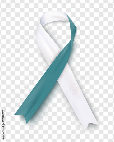 Vector of the cervical cancer awareness tape. Realistic white and turquoise ribbon on a white background Design for a poster.