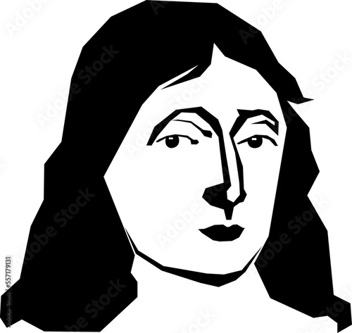 John Milton, English poet and intellectual, Stylized Black and White Vector Illustration