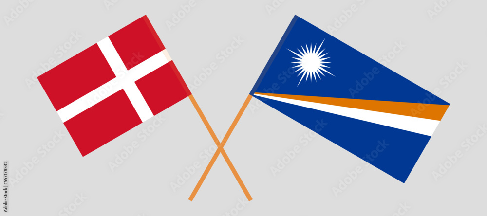 Crossed flags of Denmark and Marshall Islands. Official colors. Correct proportion