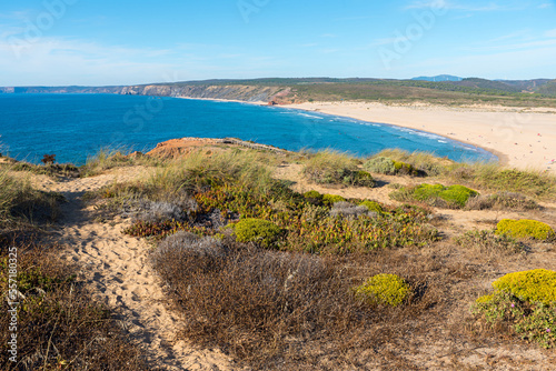 mediterranean coastal landscape portugal, with view to sandy beach