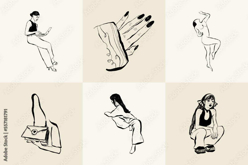 Obraz premium Modern abstract women. Minimalism concept. Female body, fashion. Matisse style. . Contemporary silhouette of woman. Hand drawn trendy vector posters, illustrations for print.