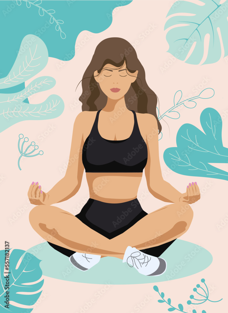 Illustration of a woman in the lotus position. Asana. 
Vector illustration
