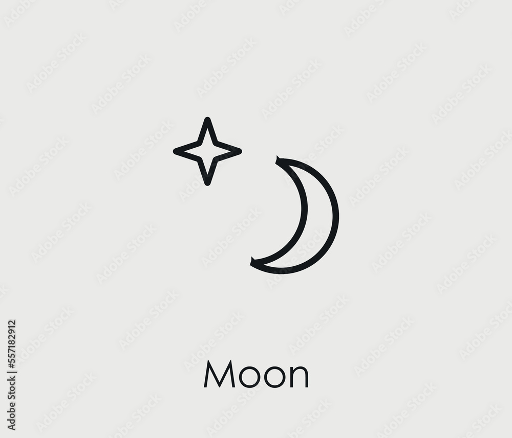 Moon vector icon. Editable stroke. Symbol in Line Art Style for Design, Presentation, Website or Mobile Apps Elements, Logo. Moon symbol illustration. Pixel vector graphics - Vector Moon vector icon. Editable stroke. Symbol in Line Art Style for Design, Presentation, Website or Mobile Apps Elements, Logo. Moon symbol illustration. Pixel vector graphics - Vector
