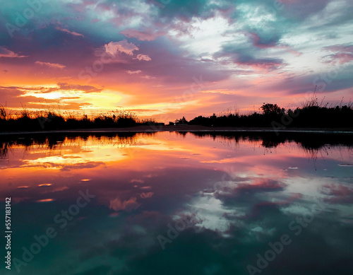 sunset over the lake