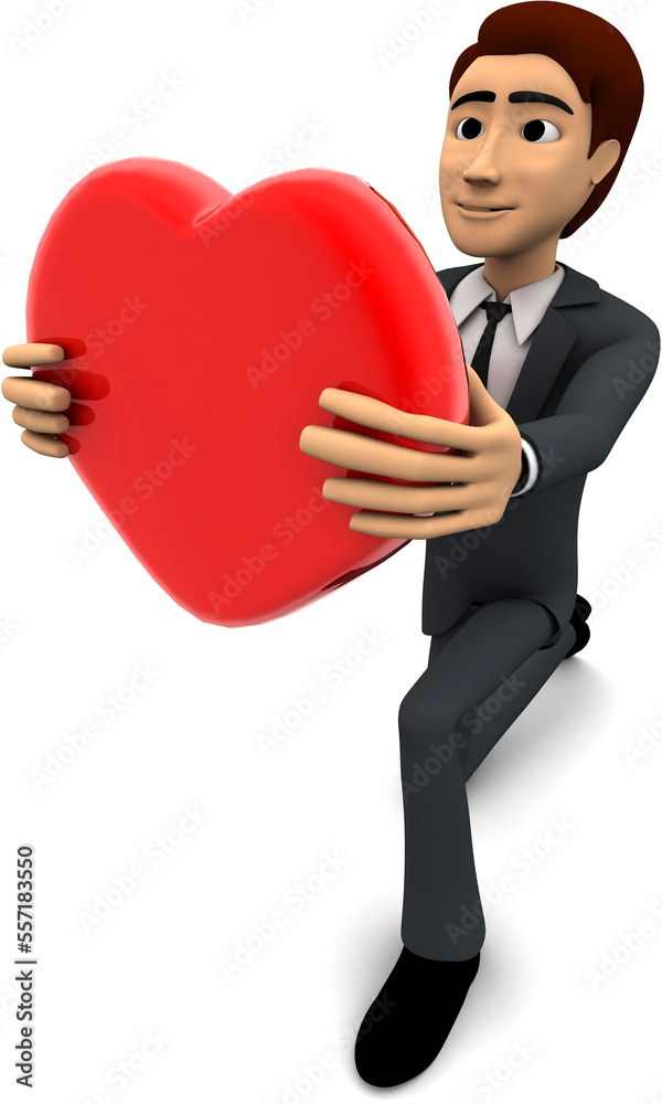 3d man proposing with heart concept 3d man proposing with heart concept