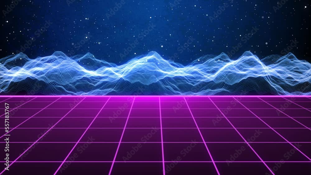 Abstract Animation Of Futuristic 80s Digital Retro Land, Mountains And ...