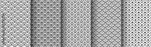 Traditional chinese seamless pattern set. Black white asian luxury ornament