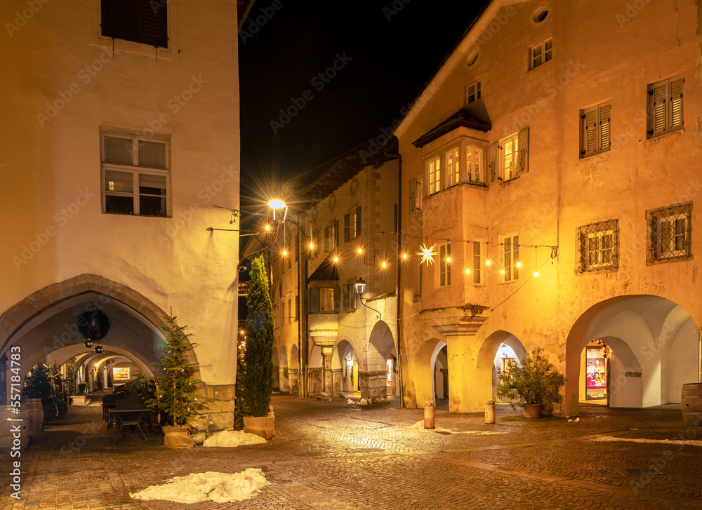 Egna in South Tyrol (Neumarkt): the famous old town during the Christmas festivity, Bolzano province, northern Italy, Europe- december 22, 2022