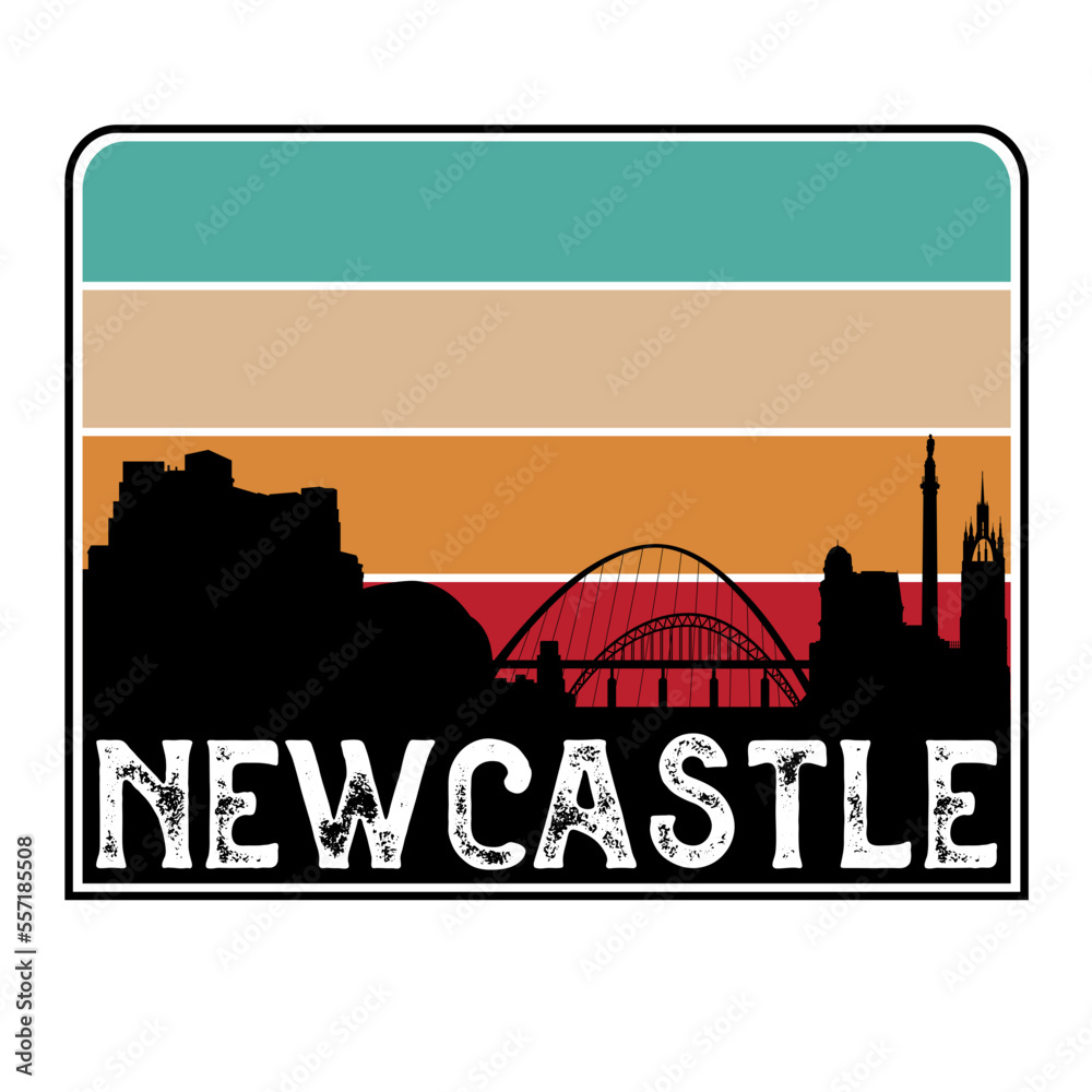 Newcastle England Skyline Silhouette Retro Vintage Sunset Newcastle Lover Travel Souvenir Sticker Vector Illustration SVG EPS