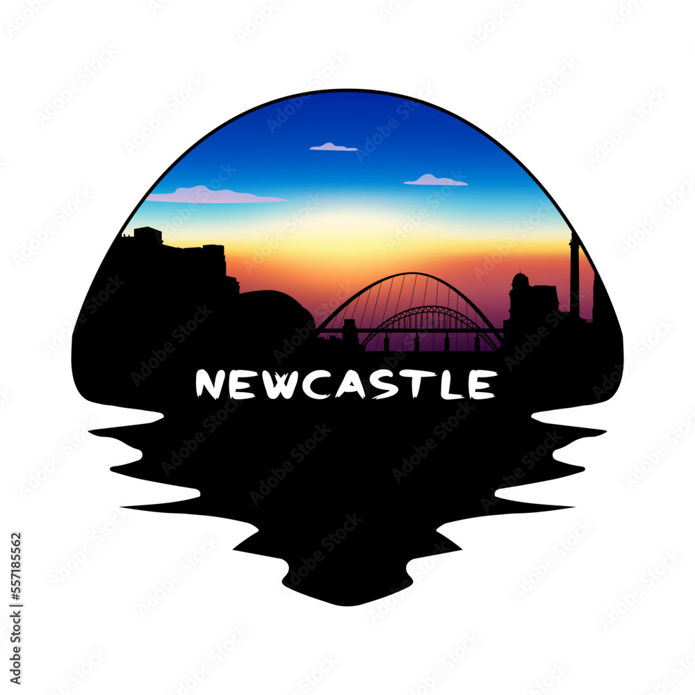 Newcastle England Skyline Silhouette Retro Vintage Sunset Newcastle Lover Travel Souvenir Sticker Vector Illustration SVG EPS