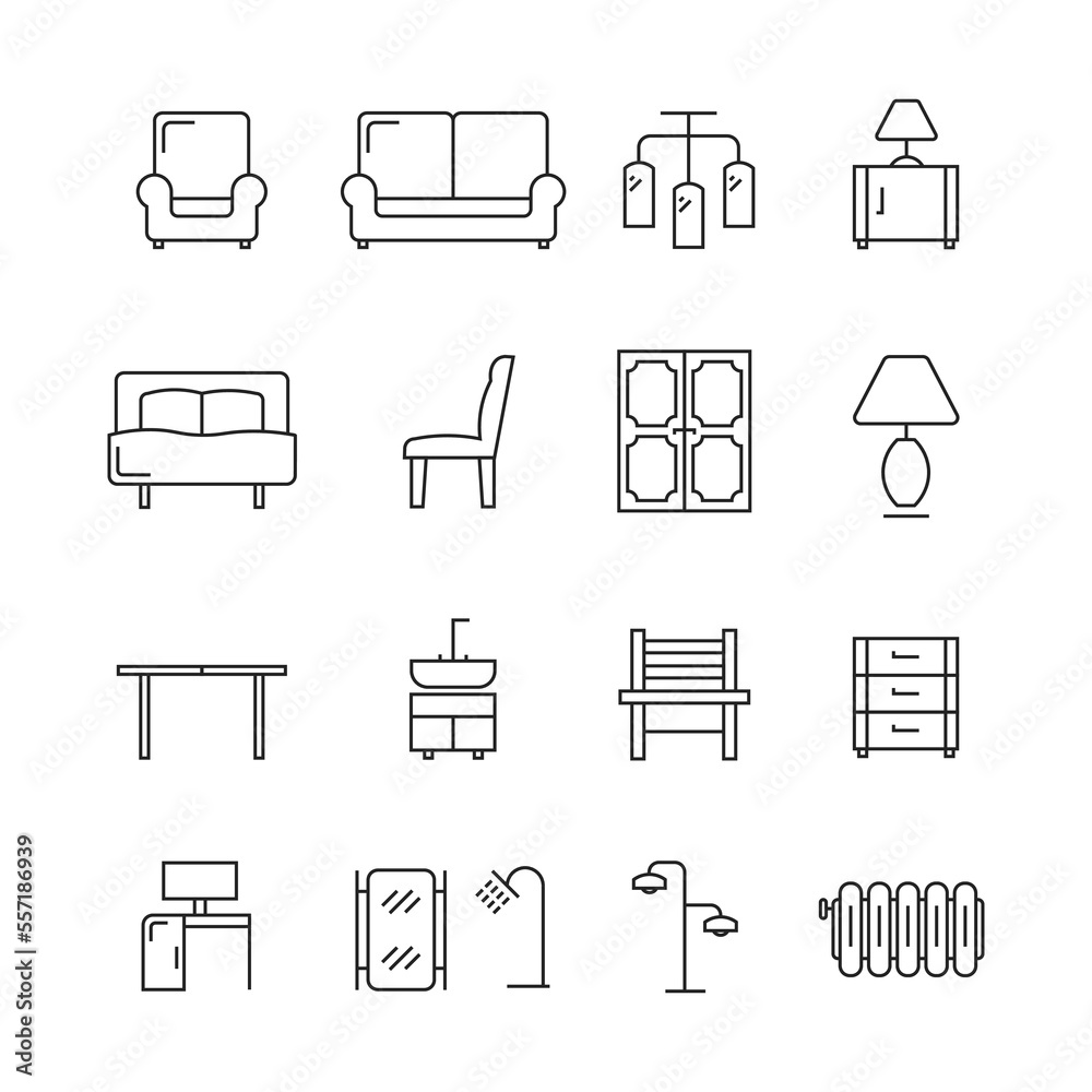 Vector Set of Furniture Vector Line Icons Vector Set of Furniture Vector Line Icons
