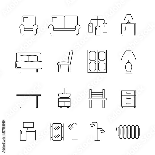 Vector Set of Furniture Vector Line Icons