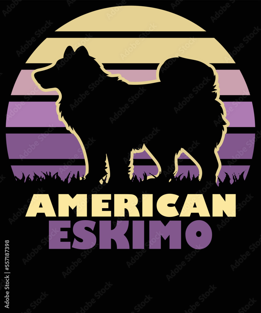 American Eskimo silhouette vintage and retro t-shirt design