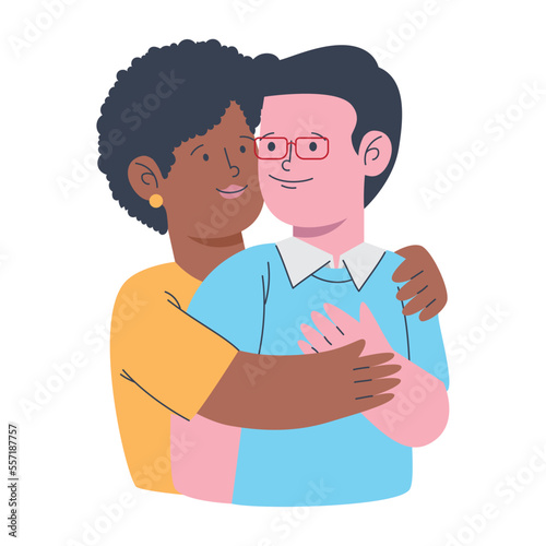 interracial lovers couple hugging
