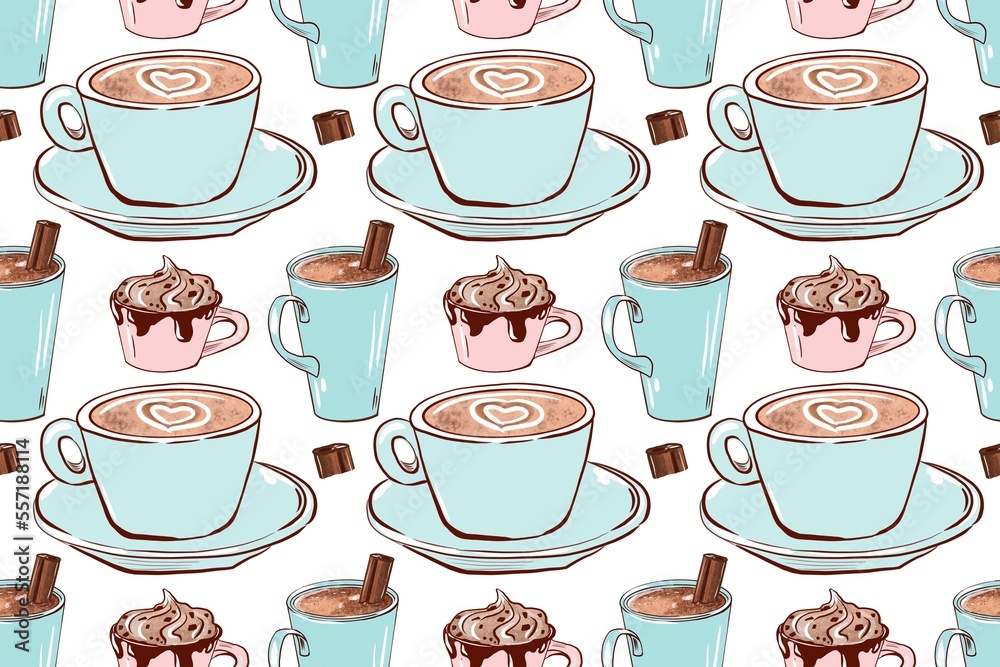 Seamless pattern with sweets, cupcake and donut. Food background, hand drawing illustration Seamless pattern with sweets, cupcake and donut. Food background, hand drawing illustration