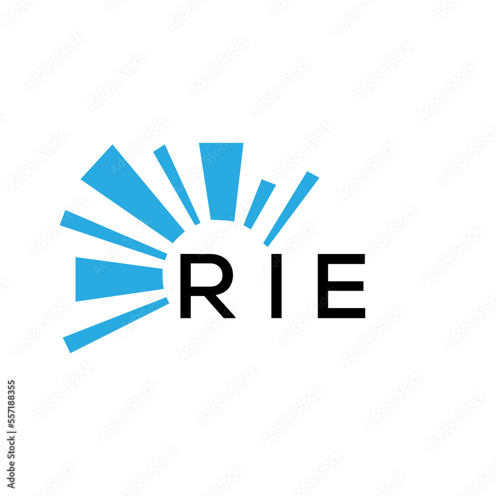 RIE letter logo. RIE blue image on white background and black letter ...