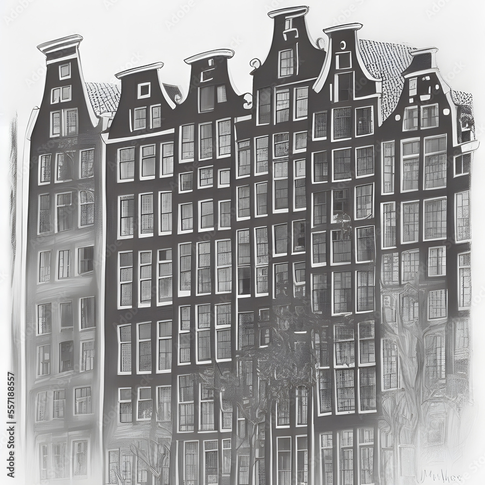 Historical sites Amsterdam Netherlands pencil sketch 