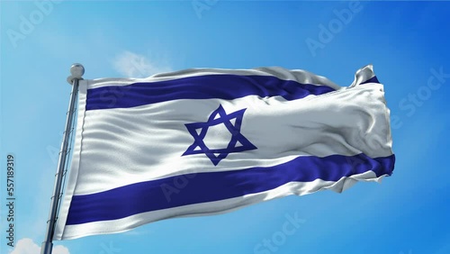 Israel Flag Loop. Realistic 4K. 30 fps flag of the Israel. Israel flag waving in the wind. Seamless loop with highly detailed fabric texture.