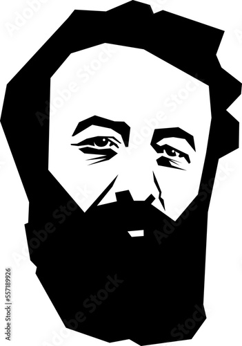 Jules Verne, 1828 - 1905, French Novelist, Poet, and Playwright, Stylized Black and White Vector Illustration