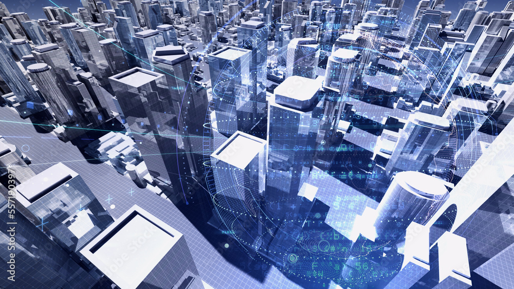 Obraz premium Smart City Artificial intelligence Network Technology 3D illustration