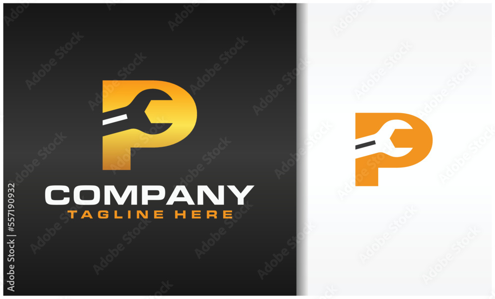 initial letter P wrench logo initial letter P wrench logo
