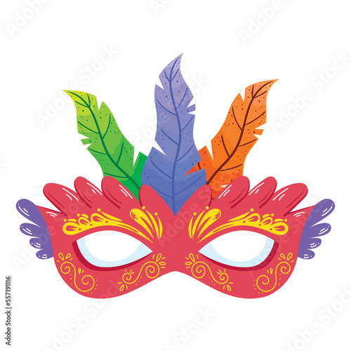 red mardi gras mask with feathers