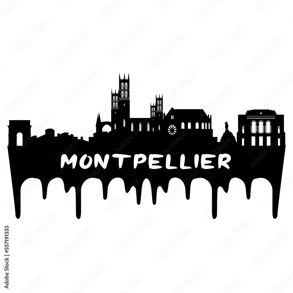 Montpellier France Skyline Silhouette Retro Vintage Sunset Montpellier Lover Travel Souvenir Sticker Vector Illustration SVG EPS