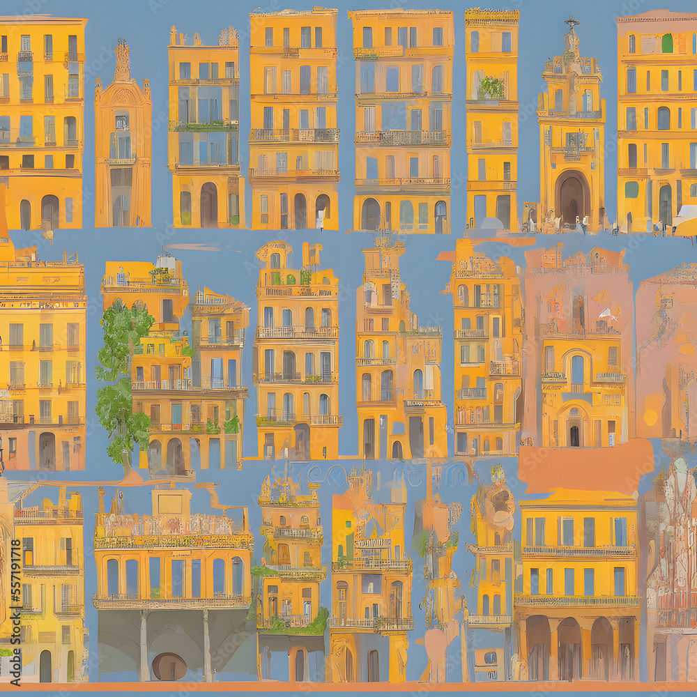 Historical sites Barcelona Spain colorful illustration 