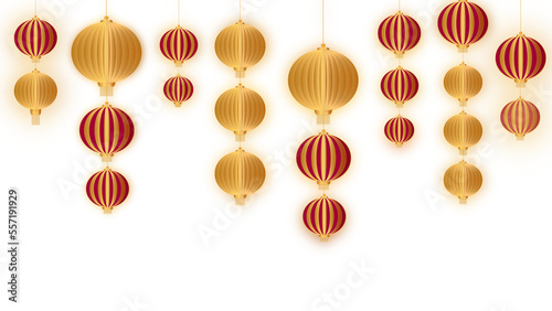 blurs of Red and gold chinese lanterns on White transparent background. Chinese lantern happiness festival 02
