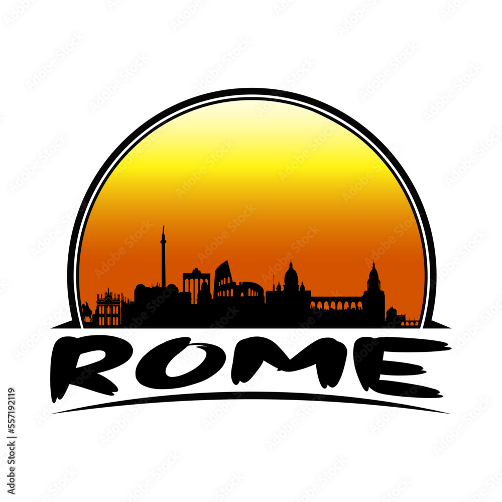 Rome Italy Skyline Silhouette Retro Vintage Sunset Rome Lover Travel Souvenir Sticker Vector Illustration SVG EPS