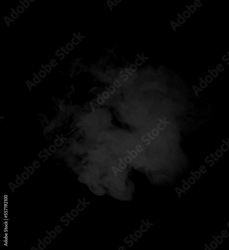 Abstract white puffs of smoke swirls overlay on black background pollution. Royalty high-quality free stock photo image of abstract smoke or cloud overlays on black background. White smoke explosion
