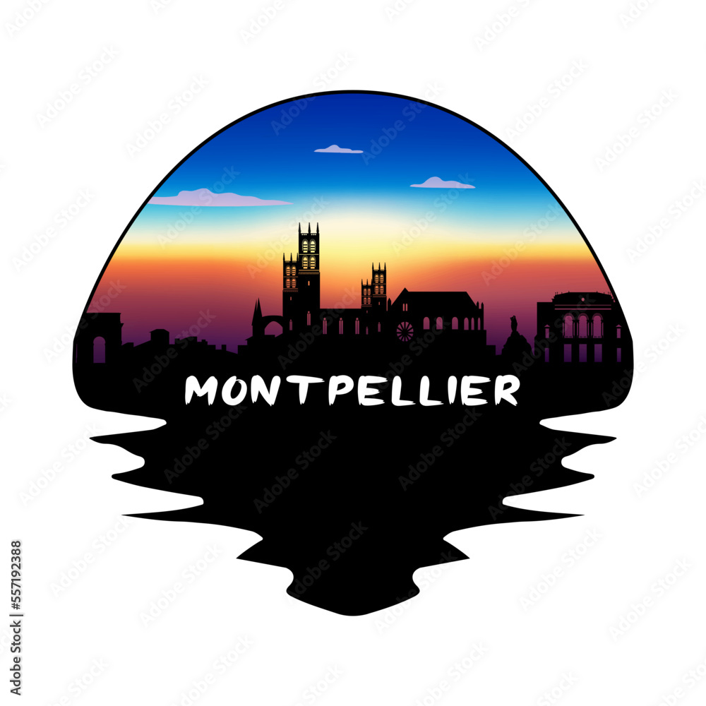Montpellier France Skyline Silhouette Retro Vintage Sunset Montpellier Lover Travel Souvenir Sticker Vector Illustration SVG EPS