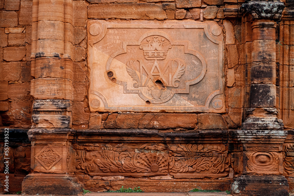 Detail on a wall of the Ruins of San Ignacio, Misiones, Argentina Detail on a wall of the Ruins of San Ignacio, Misiones, Argentina