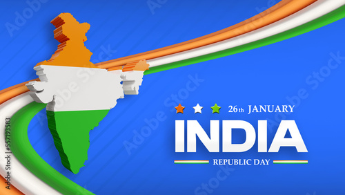 Canvas Print Indian republic day background with tricolor map 3d style