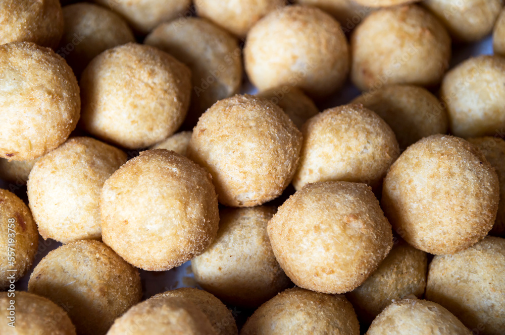 Portion of cheese balls breaded with breadcrumbs Portion of cheese balls breaded with breadcrumbs