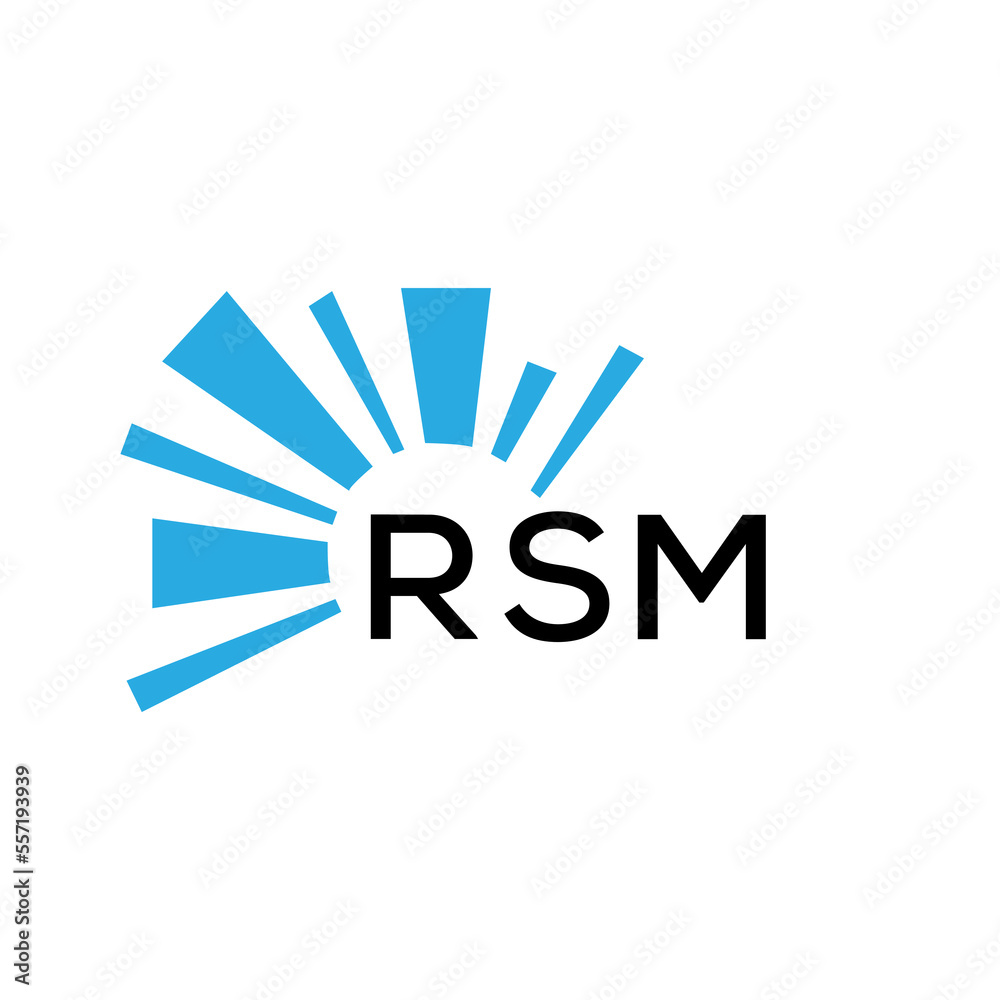 RSM letter logo. RSM blue image on white background and black letter ...